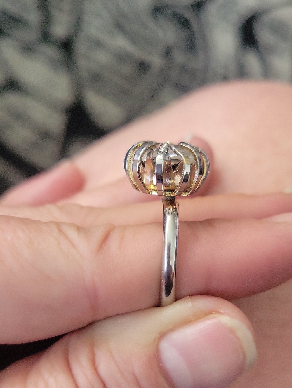 Vtg. Estate Handcrafted silver toned and crystal cocktail adjustable ring Signed - Picture 3 of 7